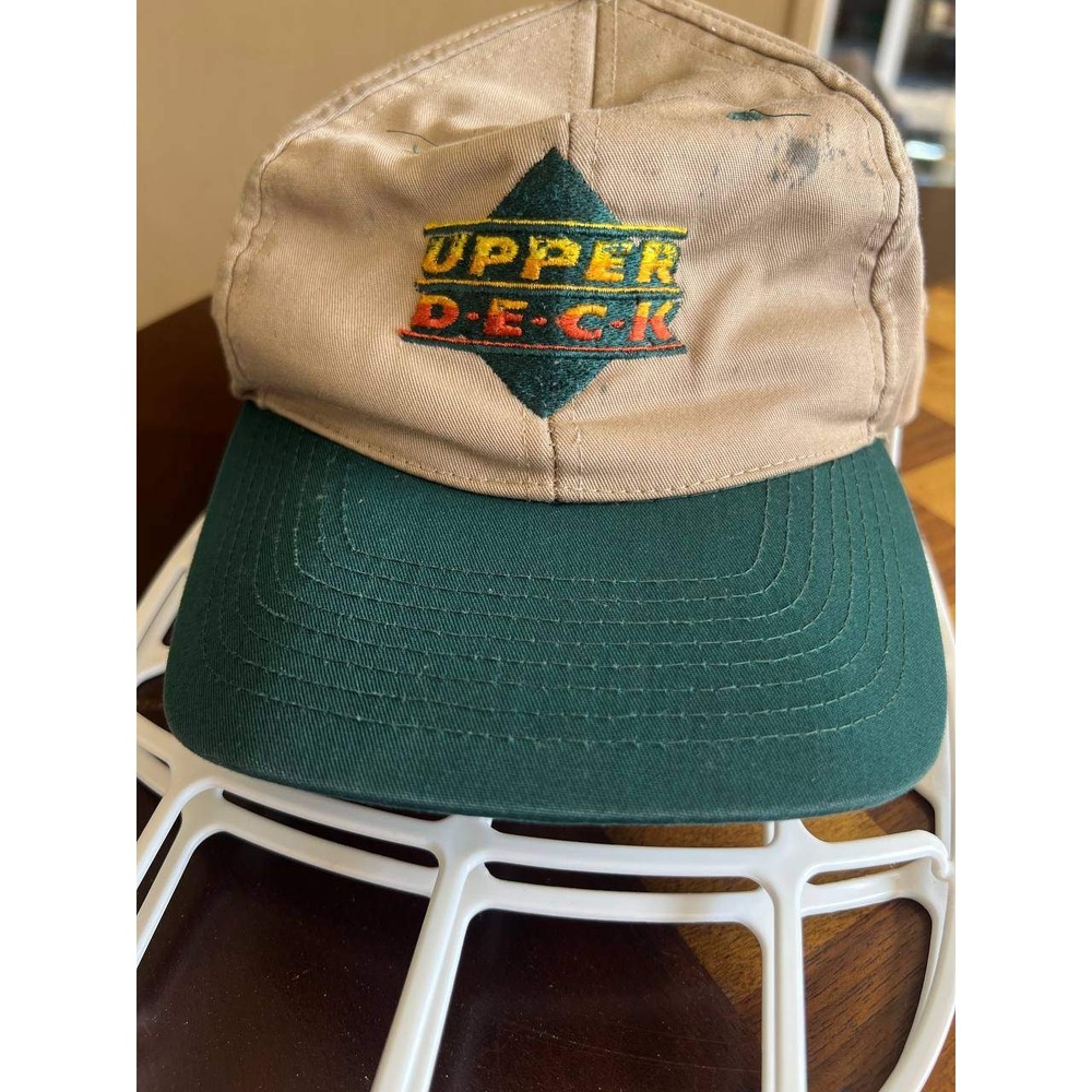 Vintage Upper Deck Trading Cards Logo Hat Tan Green Two Tone Baseball Cap